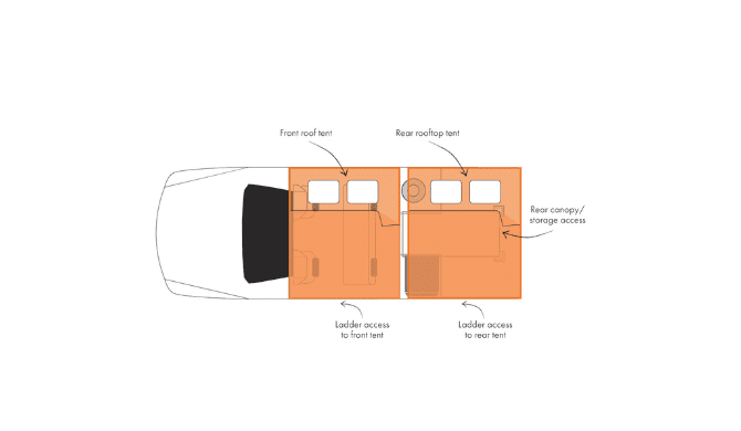 Plattegrond (nacht) van de Warrior camper van Britz
