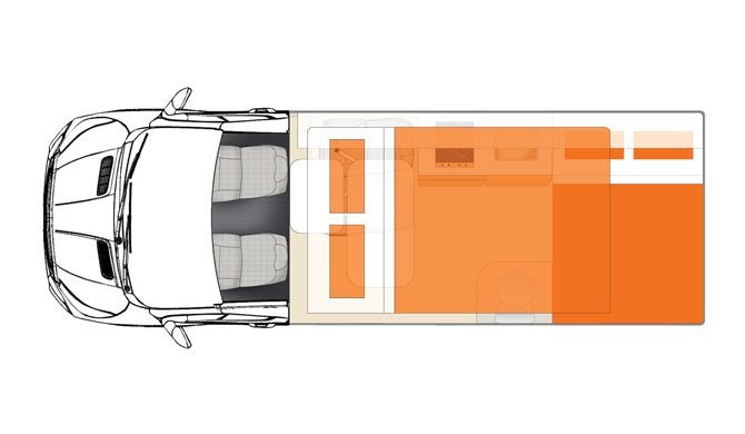 De plattegrond van de Apollo Endeavour camper