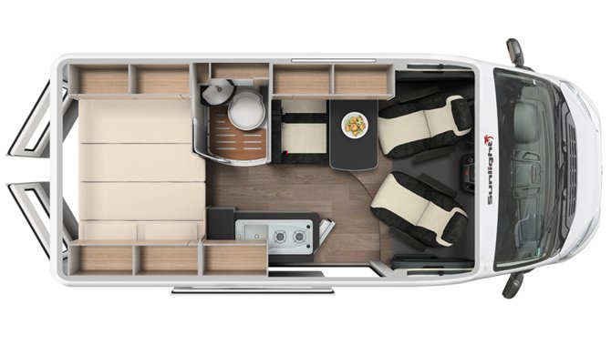 De plattegrond van de McRent Urban Plus camper