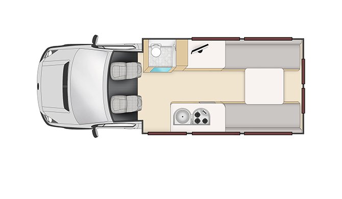 De plattegrond van de Apollo Euro Tourer camper