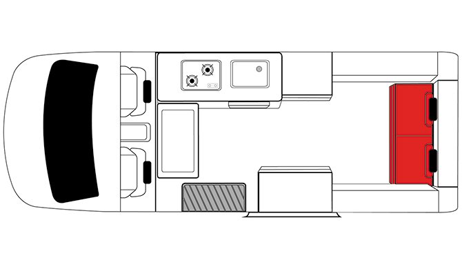 De plattegrond van de Mighty Double Down camper