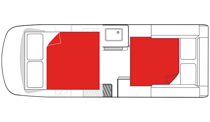 De plattegrond van de Mighty Double Down camper