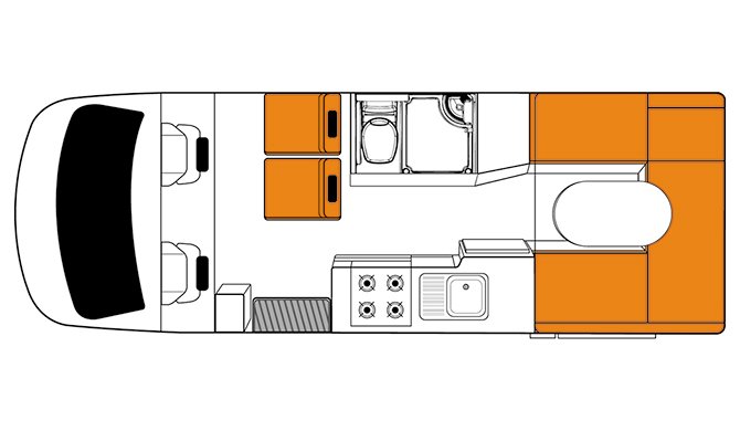 De plattegrond van de Britz Discovery camper