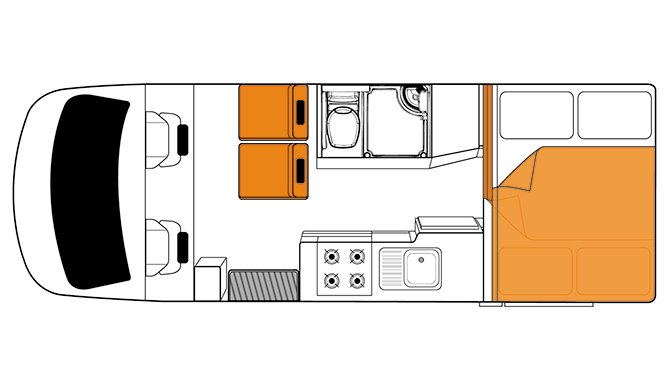 De plattegrond van de Britz Discovery camper