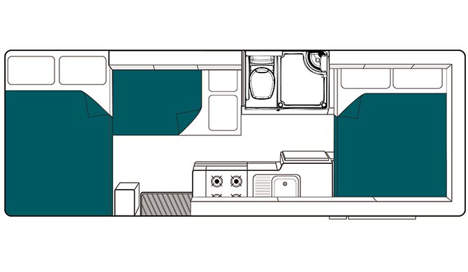 De plattegrond van de Maui River camper