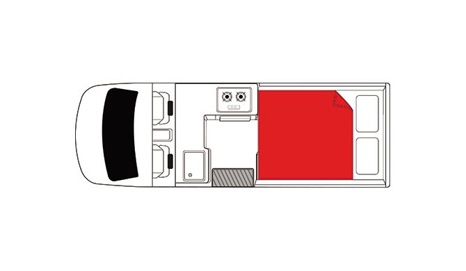 De plattegrond van de Mighty Highball camper