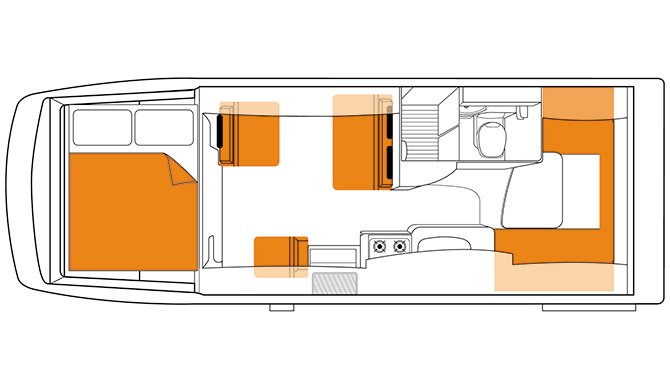 De plattegrond van de Britz Explorer camper
