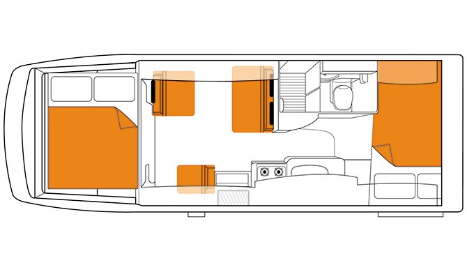 De plattegrond van de Britz Explorer camper