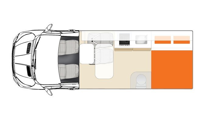 De plattegrond van de Apollo Endeavour camper