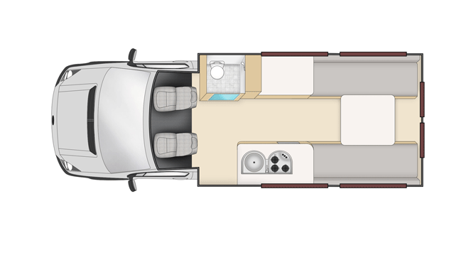 De plattegrond van de Apollo Euro Tourer camper