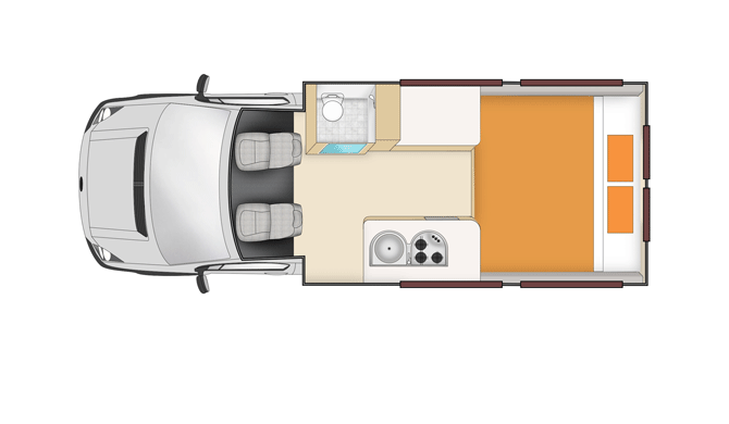 De plattegrond van de Apollo Euro Tourer camper