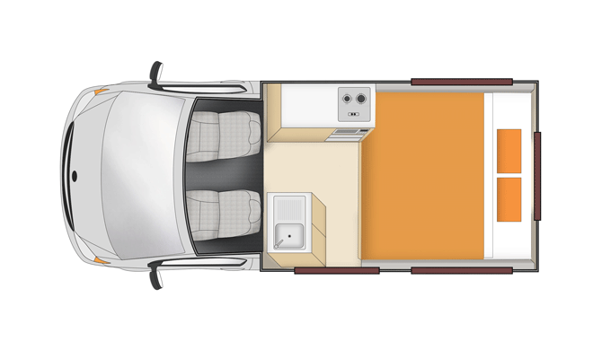 De plattegrond van de Apollo Hitop camper