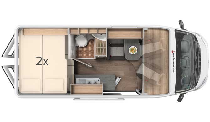 De plattegrond van de McRent Urban Luxury camper