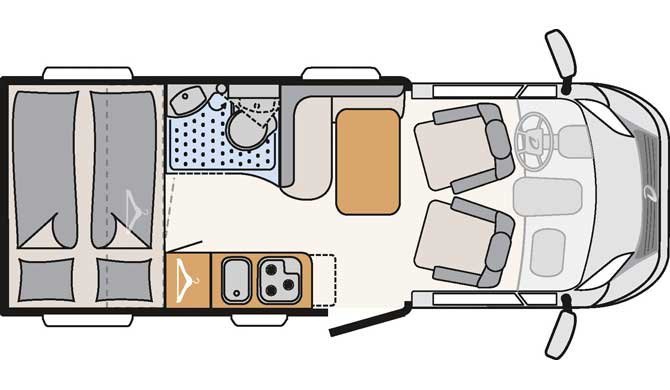 De plattegrond van de McRent Compact Plus camper