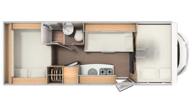 De plattegrond van de McRent Family Luxury camper