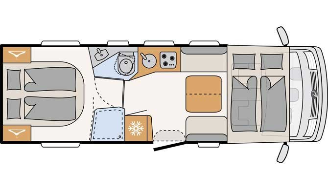 De plattegrond van de McRent Premium Standard camper