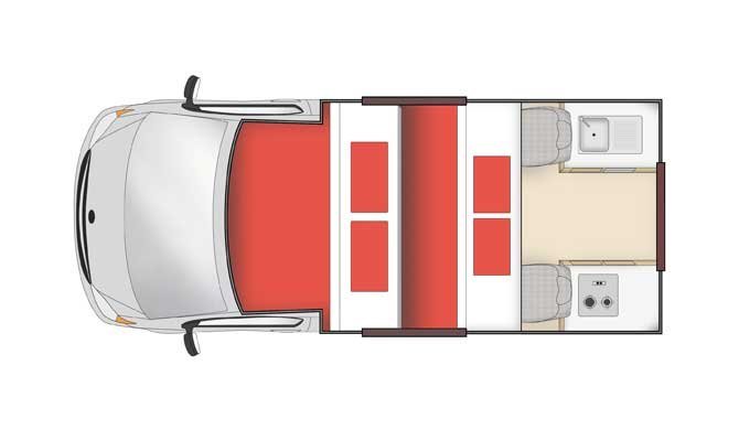 Plattegrond van de Hippie Endeavour camper