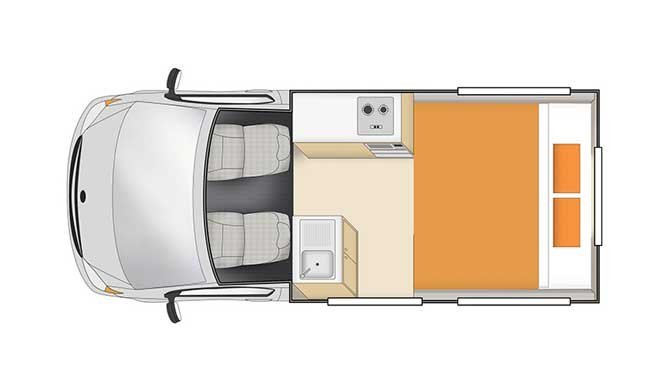 Plattegrond van de Hippie Hitop camper