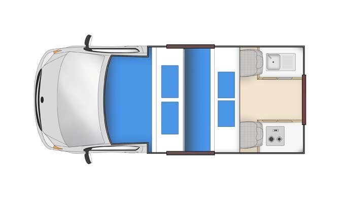 Plattegrond van de Cheapa Campa Endeavour camper