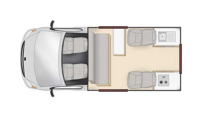 Plattegrond van de Cheapa Campa Endeavour camper