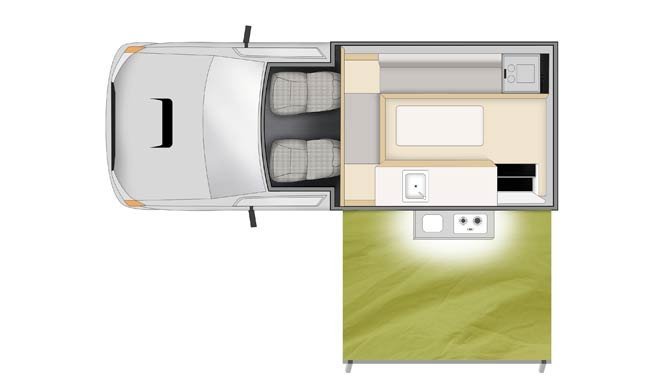 Plattegrond van de Cheapa Campa 4Wheel Drive camper