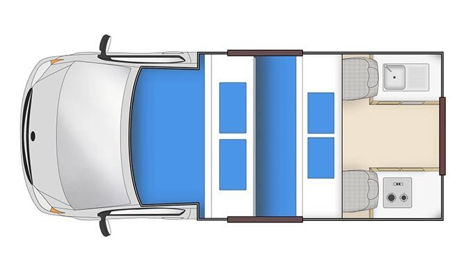 Plattegrond van de Cheapa Campa Endeavour camper