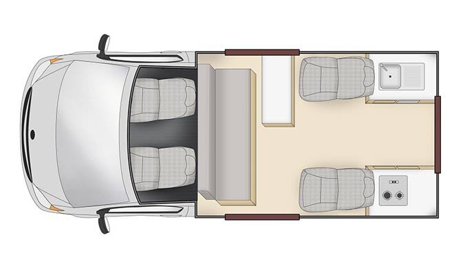 Plattegrond van de Cheapa Campa Endeavour camper