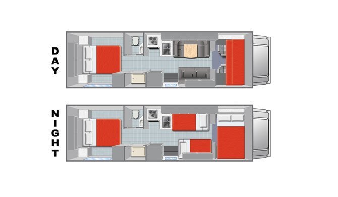 De plattegronden van de Mighty M28 camper