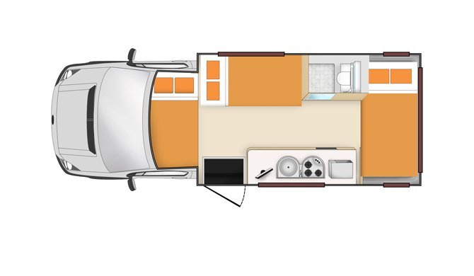 De plattegrond van de Apollo Euro Deluxe camper