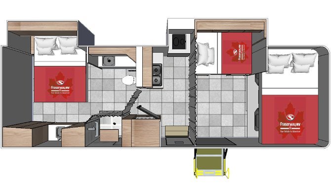 De plattegrond van de Fraserway A30 rolstoeltoegankelijke camper
