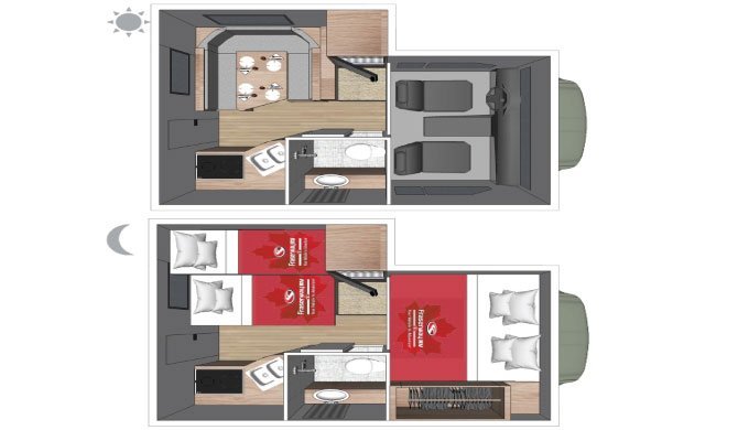 De plattegronden van de Fraserway Truck Camper Bunk Beds