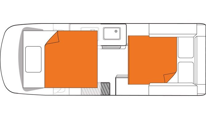 De plattegrond van de Britz HiTop camper