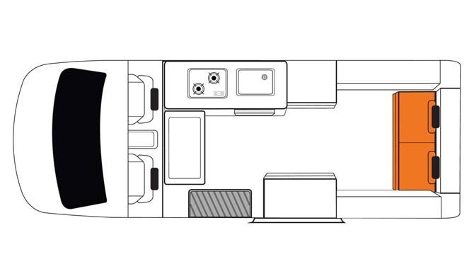 De plattegrond van de Britz Voyager camper