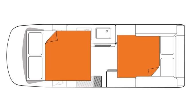 De plattegrond van de Britz Voyager camper