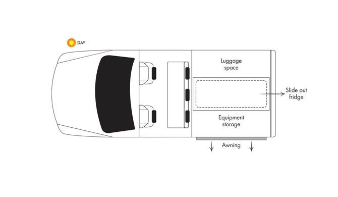 De plattegrond van de Britz Safari Landcruiser