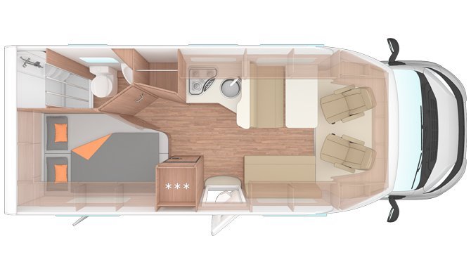 de indeling van de Europa Camper van Bunk Campers 