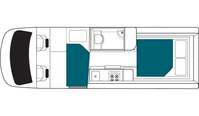 De plattegrond van de Maui Ultima Plus camper