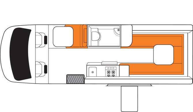 De plattegrond van de Britz Venturer Plus camper