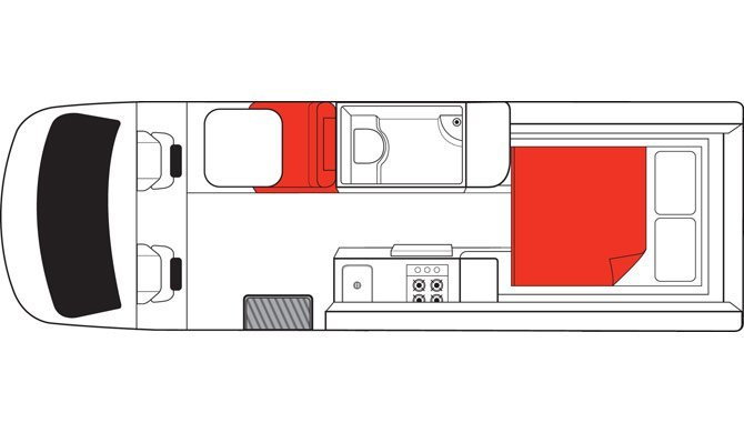 De plattegrond van de Mighty Deuce camper