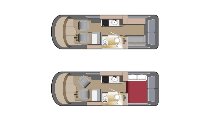 Plattegrond van de Four Seasons Van Conversion camper