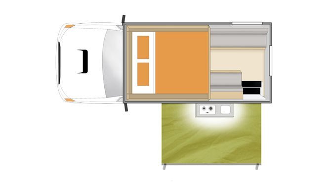 De plattegrond van de Apollo Adventure camper