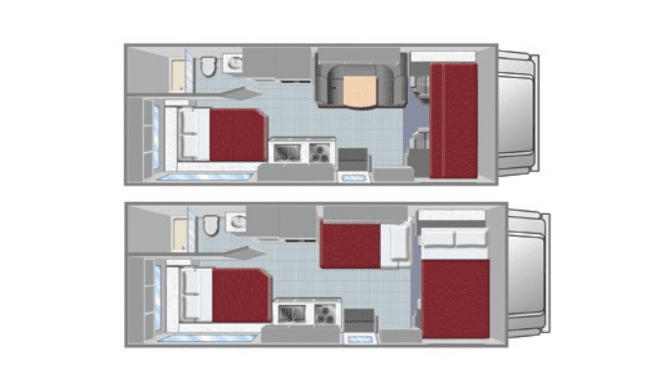 De plattegronden van de Mighty M22 camper