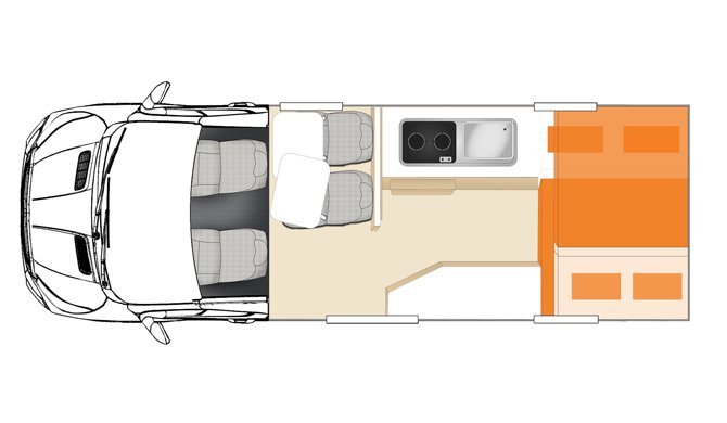 De plattegrond van de Apollo Endeavour camper