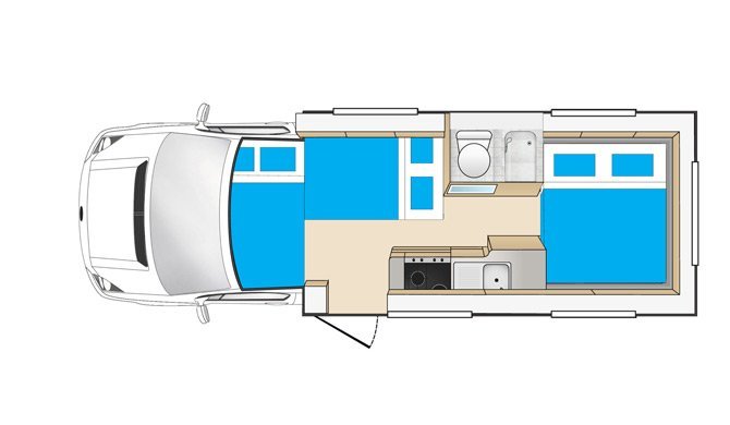 Plattegrond van de Cheapa Campa 6Berth camper