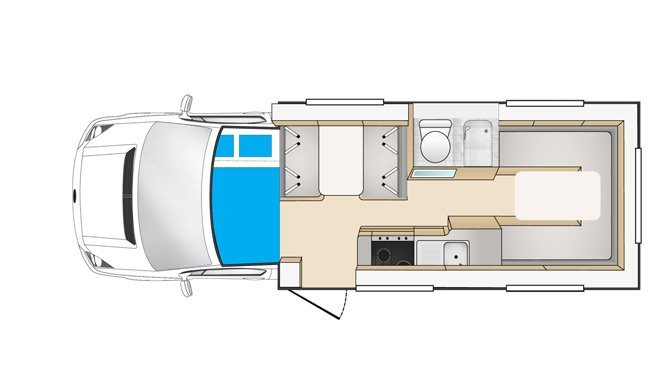 Plattegrond van de Cheapa Campa 6Berth camper