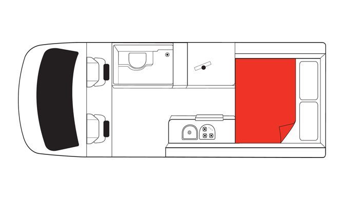 De plattegrond van de Mighty Deuce camper