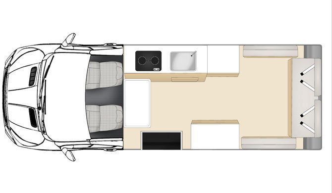 De plattegrond van de Apollo Hitop camper