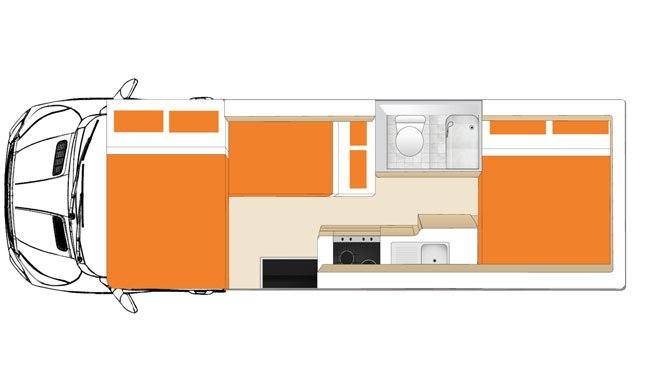 De plattegrond van de Apollo Euro Deluxe camper