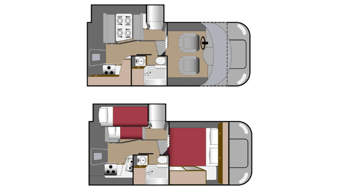 De plattegronden van de Fraserway Truck Camper Bunk Beds