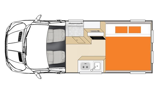 De plattegrond van de Apollo Hitop camper